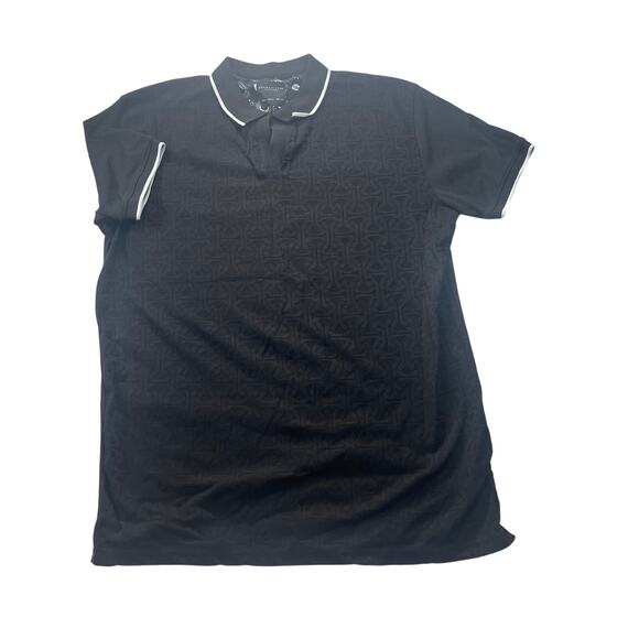 Denim & Flower Ricky Singh Black textured collard polo Large-Pre owned - Picture 1 of 6